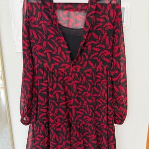 Chic Red and Black Patterned Dress